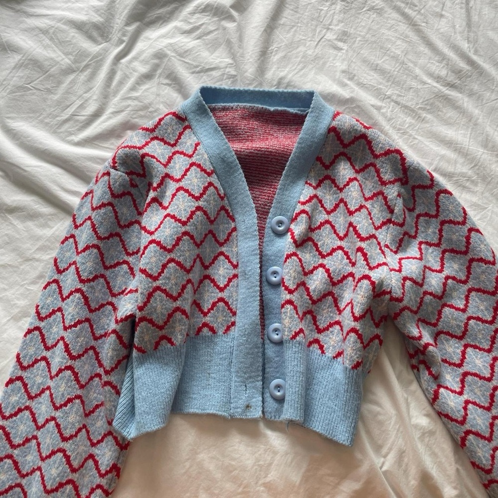 Blue and Red Zigzag Cardigan